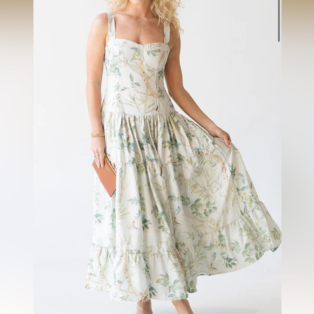 FANCY D Matilda Midi Dress - Light Green Print